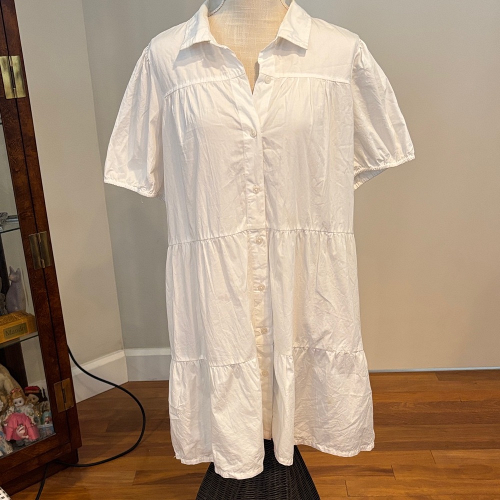 Derek Heart White Tiered Button-Down Shirt Dress - Size 2X